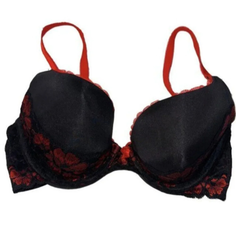 Adore Me Plunge Red Lace Bra Push up 32DD New no tags